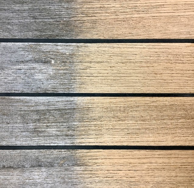 teak decking soiled and cleaned